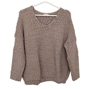 Altar’d State Tan Chunky Knit Eyelash V-Neck Pullover Sweater Size S/M